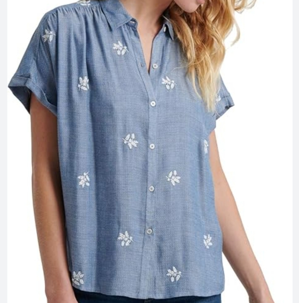 Lucky Brand Blue Embroidered Women's Top